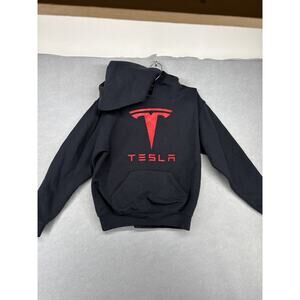 Tesla Logo Black Pullover Hoodie Size Youth Medium Sz M Jerzees Nublend